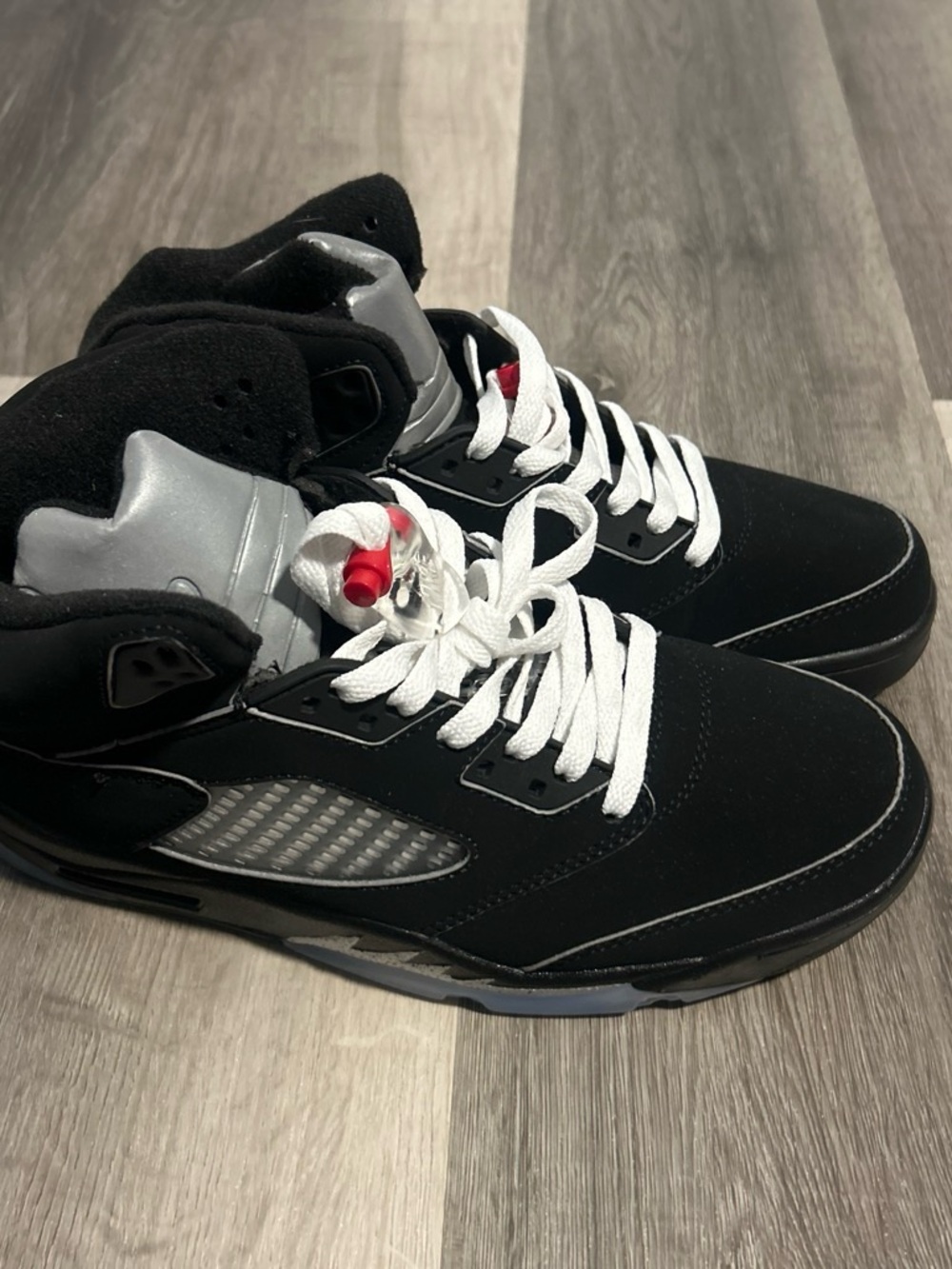 Jordan Black and Silver High-Top Sneakers with White Laces
